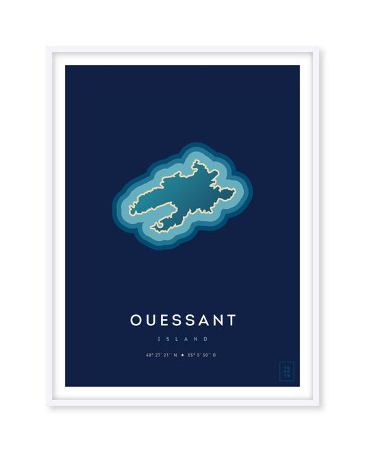 Poster déco de l'île d'Ouessant vue du ciel. © ikonik