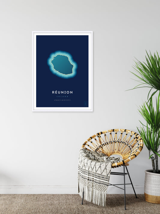 Poster déco de l'île de la Réunion vue du ciel. © ikonik