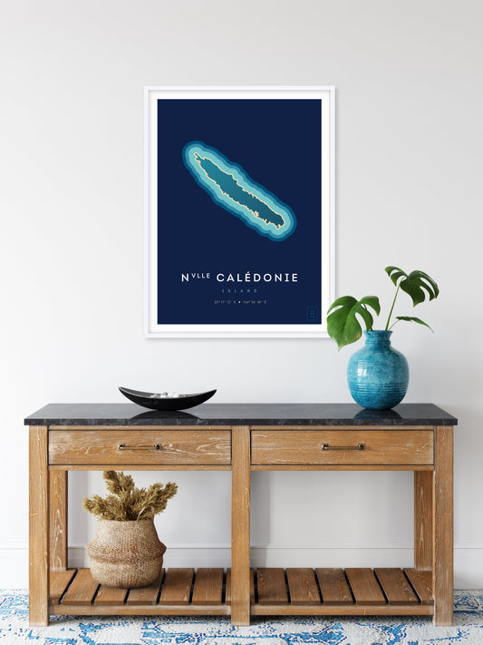 Poster déco de l'île de la Nouvelle Calédonie vue du ciel. © ikonik