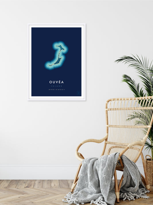 Poster déco de l'île d'Ouvéa vue du ciel. © ikonik