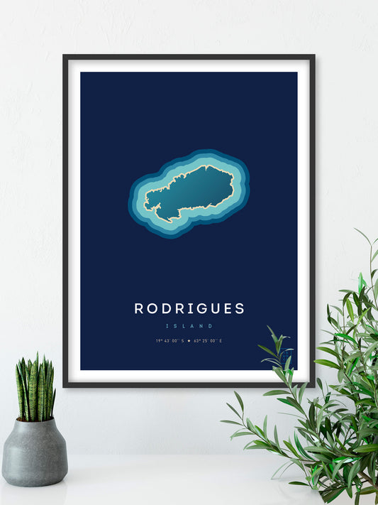 Poster déco de l'île Rodrigues vue du ciel. © ikonik