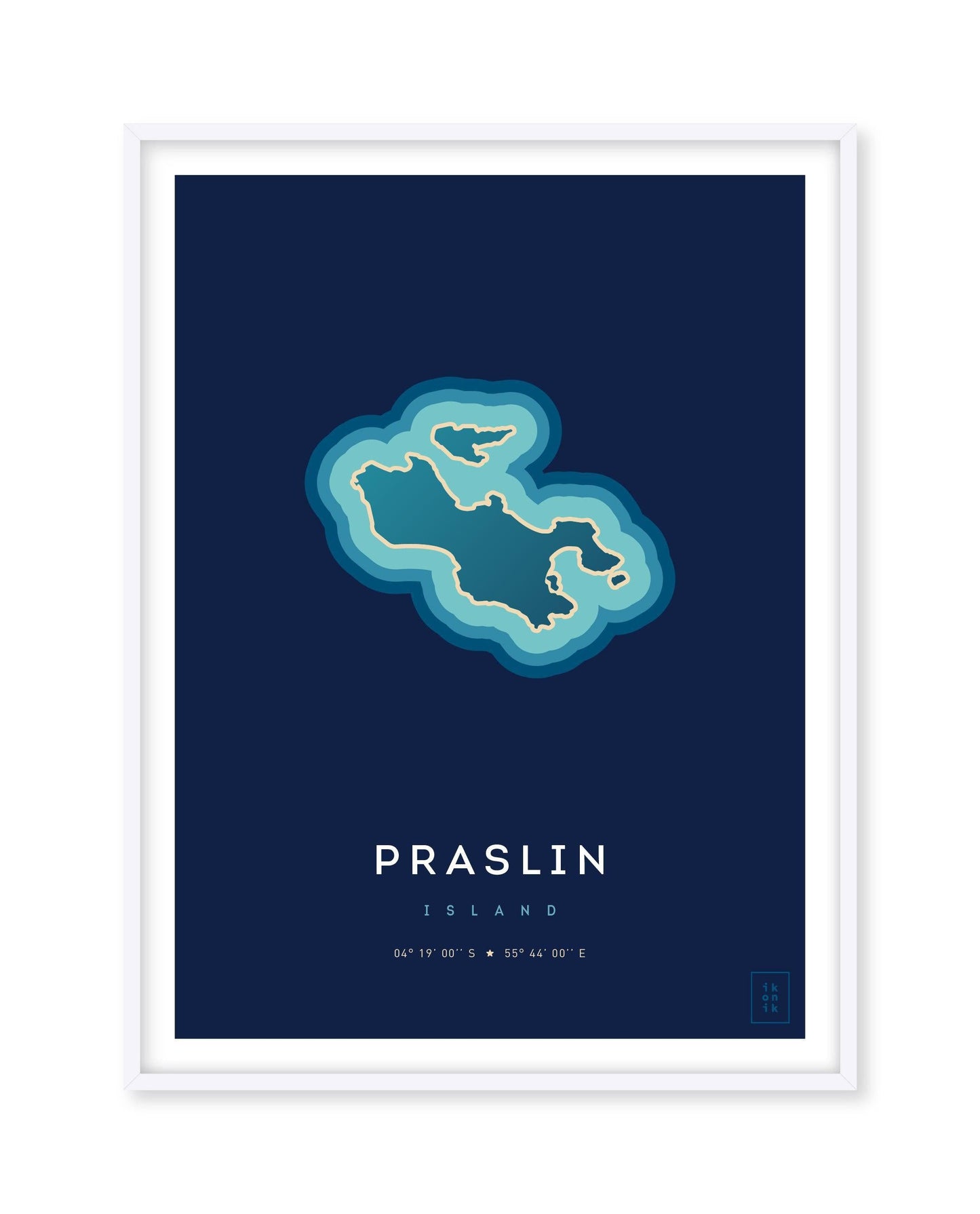 Poster déco de l'île de Praslin, aux Seychelles, vue du ciel. © ikonik