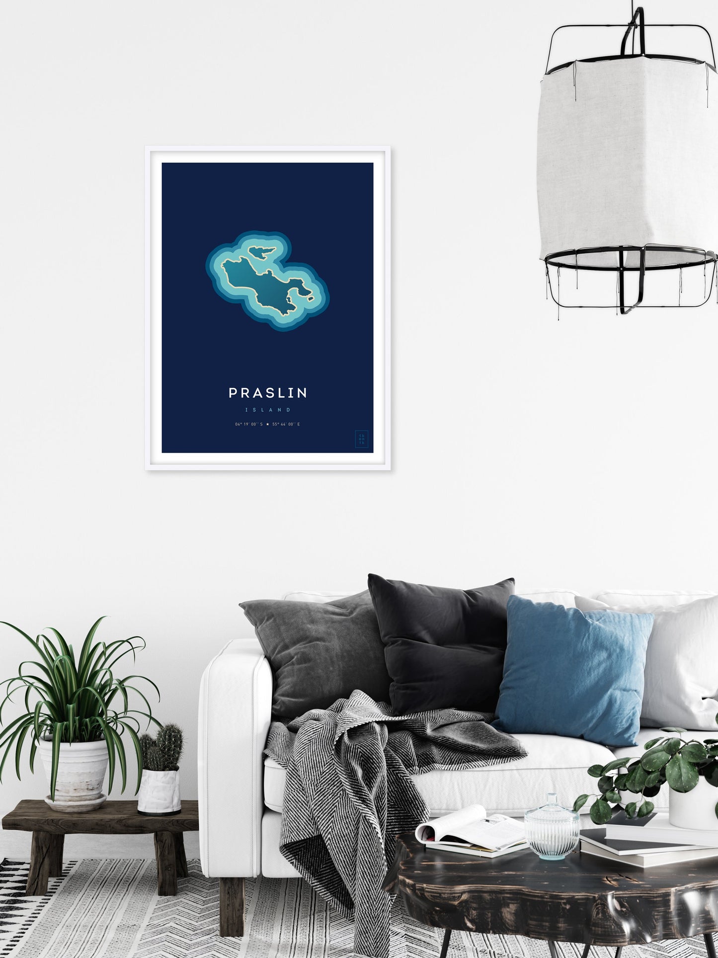 Poster déco de l'île de Praslin, aux Seychelles, vue du ciel. © ikonik