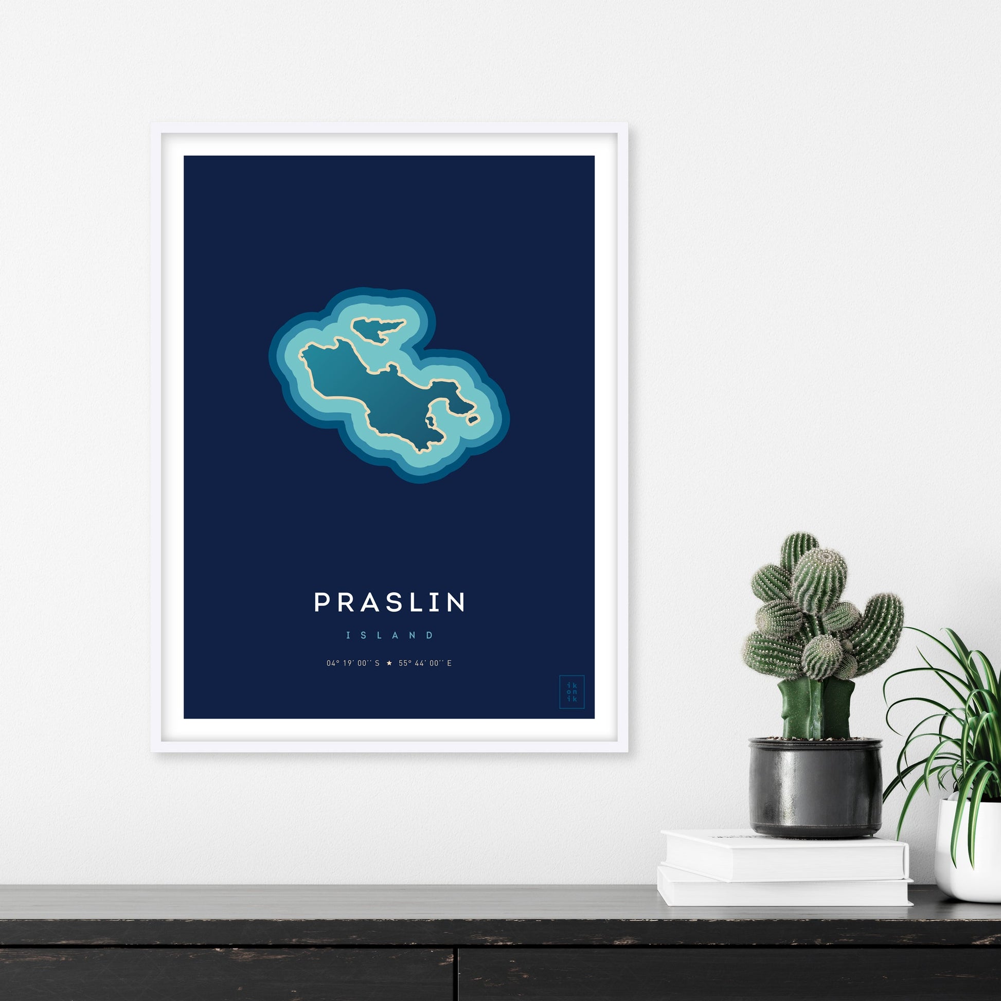Poster déco de l'île de Praslin, aux Seychelles, vue du ciel. © ikonik