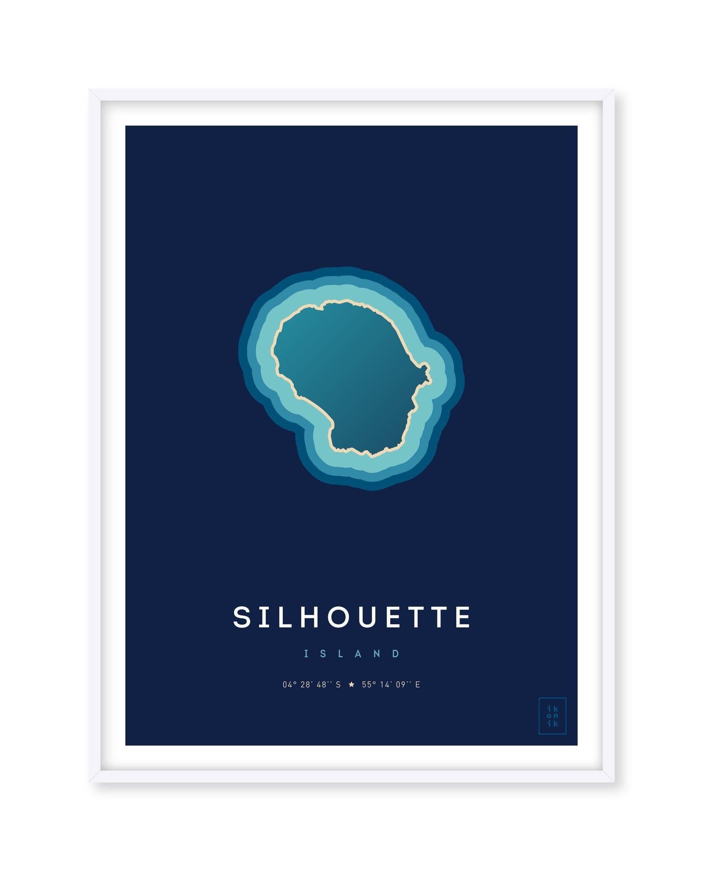 Poster déco de l'île Silhouette vue du ciel. © ikonik