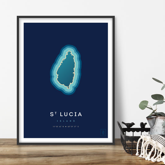 Poster déco de l'île de Sainte-Lucie vue du ciel. © ikonik