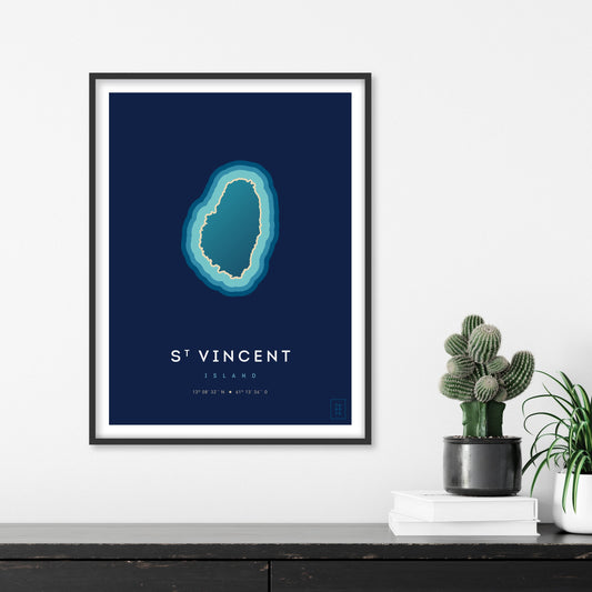 Poster déco de l'île de Saint-Vincent vue du ciel. © ikonik
