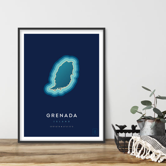 Poster déco de l'île de la Grenade vue du ciel. © ikonik