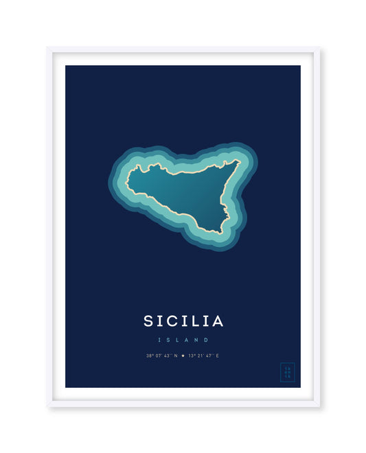 Poster déco de l'île de la Sicile vue du ciel. © ikonik