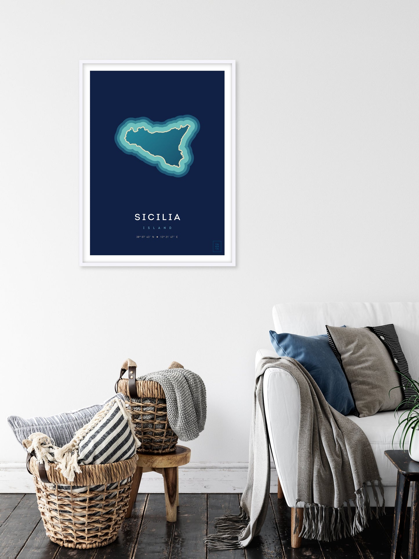 Poster déco de l'île de la Sicile vue du ciel. © ikonik