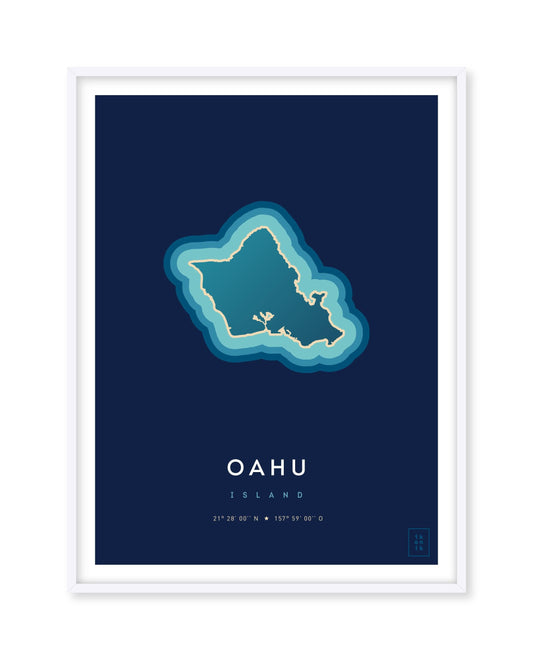 Poster déco de l'île d'Oahu vue du ciel. © ikonik