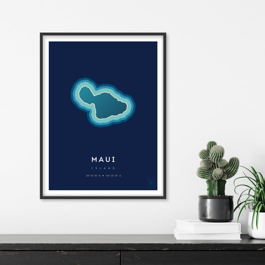 Poster déco de l'île de Maui vue du ciel. © ikonik
