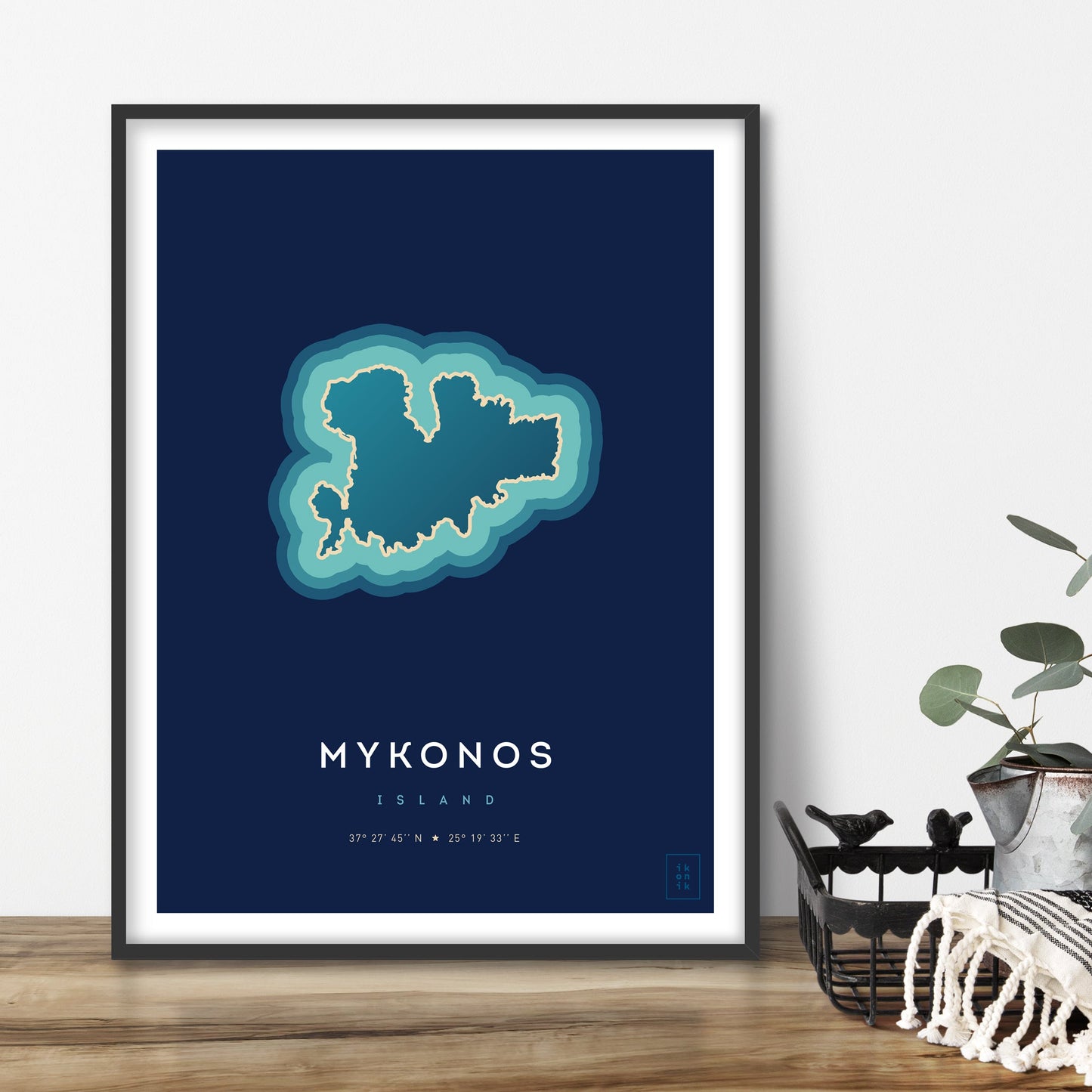 Poster déco de l'île de Mykonos vue du ciel. © ikonik