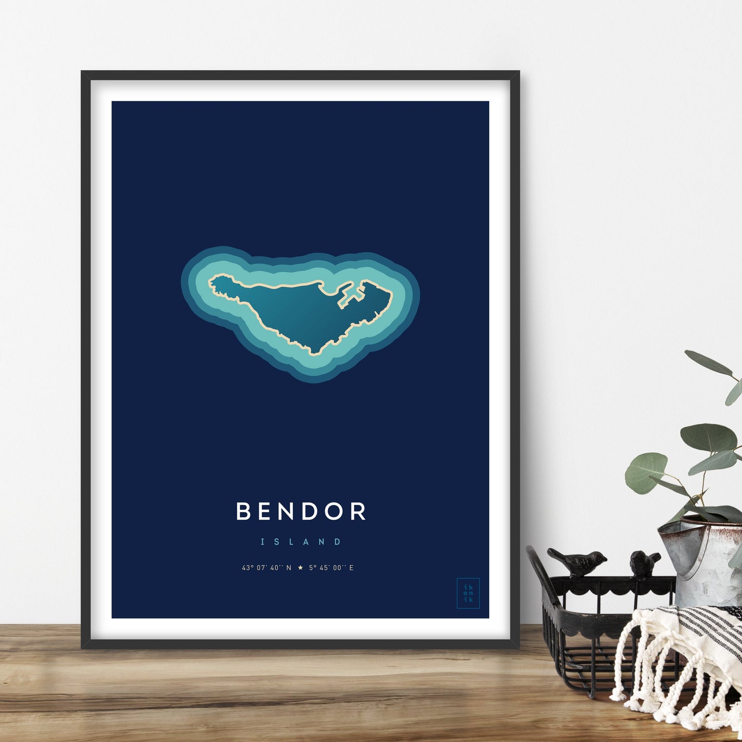 Poster déco de l'île de Bendor vue du ciel. © ikonik